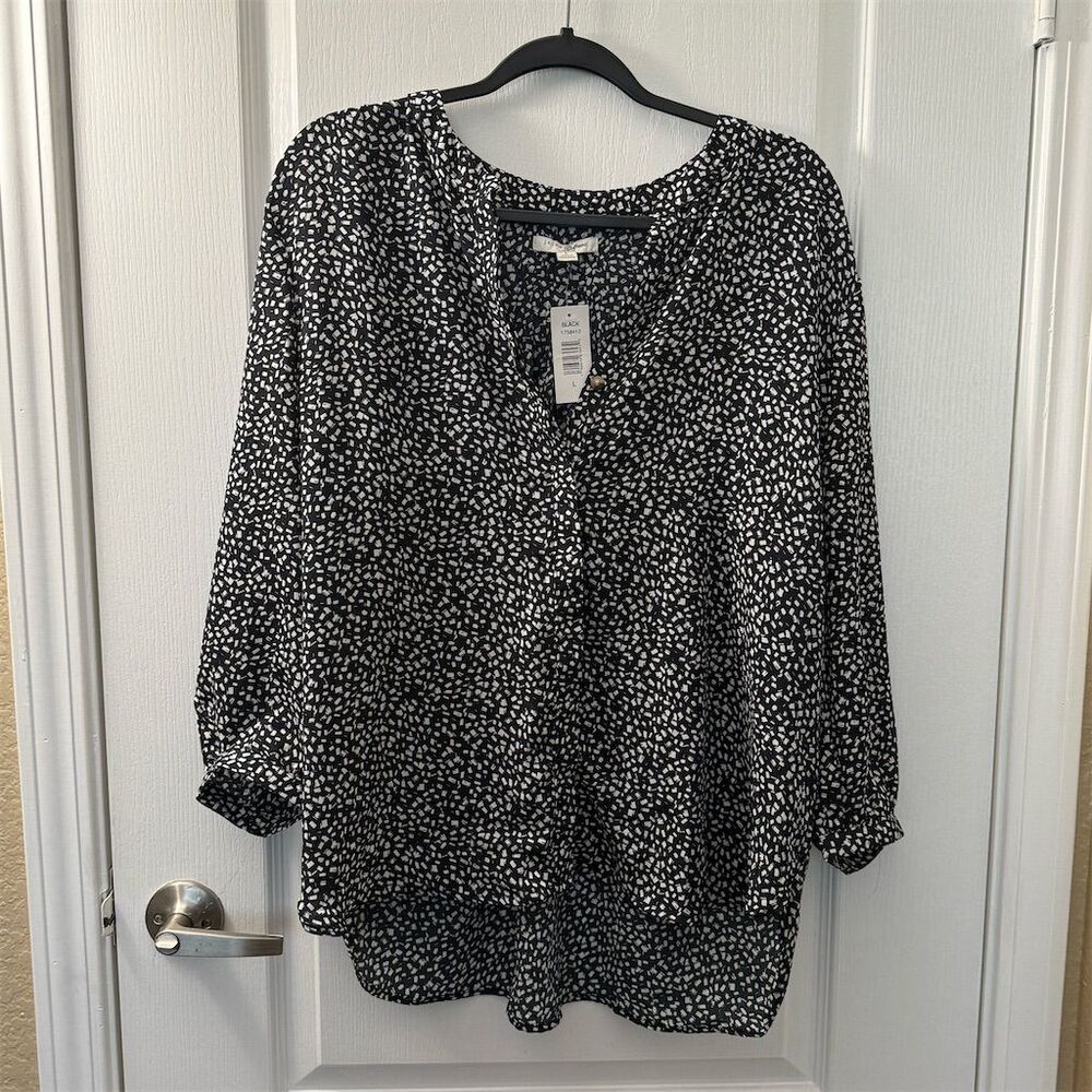 JACHS Girlfriend Women's Geometric 3/4 Sleeve Blouse Black Size L